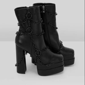 Killstar Black Heeled Boots with Chain Accents